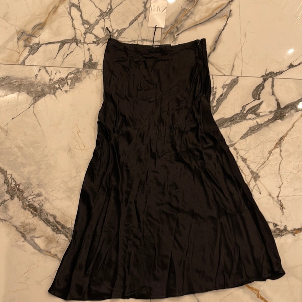 Zara satin black slip skirt new with tags extra small